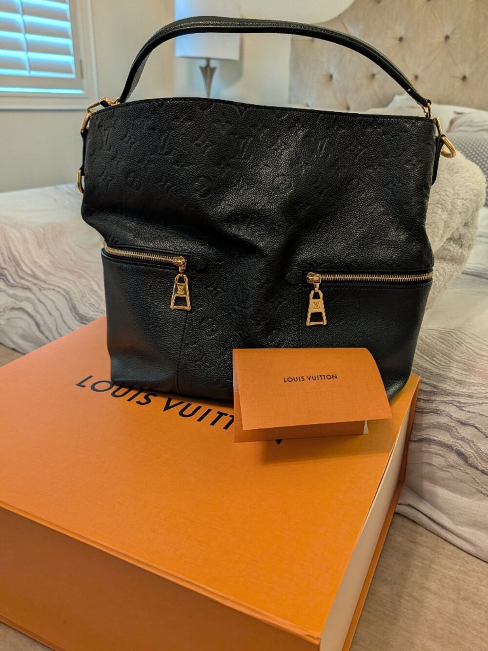Louis Vuitton Black Monogram Empreinte Leather Melie w/ Strap, Box & Receipt